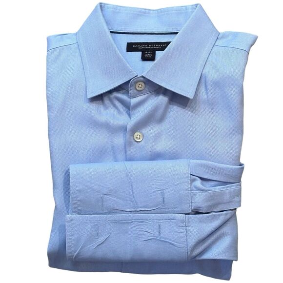 Banana Republic Men’s French Cuff Shirt Large 16-16 1/2 Blue Birds Eye Pattern - Picture 3 of 8